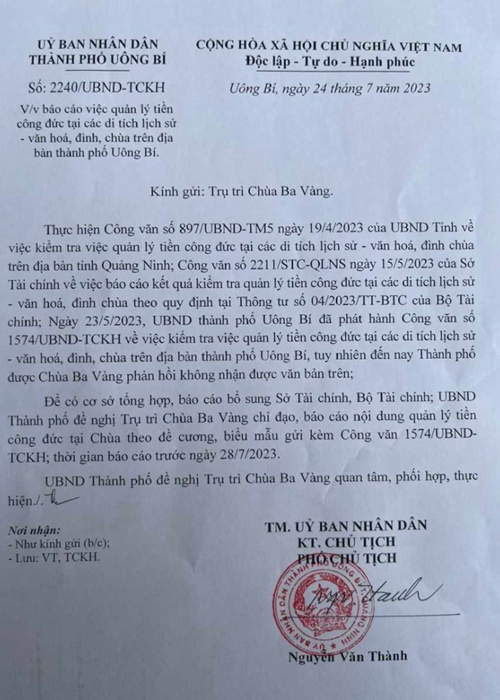 Đề nghị chùa Ba Vàng báo cáo bổ sung số liệu tiền công đức - Anh 1
