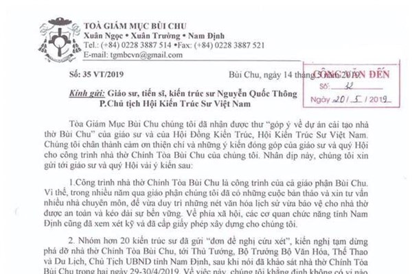 Nhóm hơn 20 kiến trúc sư gửi đơn “đề nghị cứu xét” không làm việc với đại diện nhà thờ Bùi Chu - Anh 2