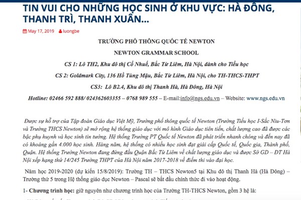 Trường phổ thông quốc tế Newton- Cổ Nhuế, Bắc Từ Liêm, Hà Nội: Không được phép vẫn tuyển sinh - Anh 2