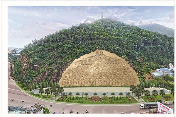 Bình Định: Tạc phù điêu “Lạc Long Quân - Âu Cơ” trên vách núi - Anh 1