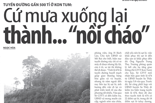 Tỉnh lộ 674  Kon Tum xuống cấp: Chưa thống nhất phương án khắc phục - Anh 1