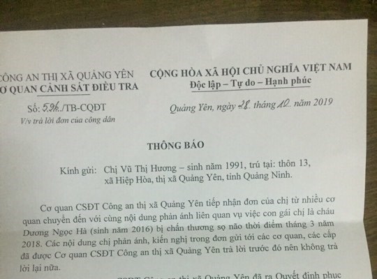 Mẹ đơn thân hơn 1 năm đi tìm công lý cho con ở Quảng Ninh: Quyết định phục hồi giải quyết nguồn tin về tội phạm - Anh 1