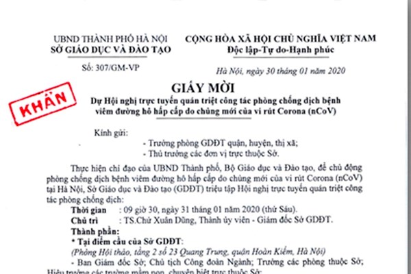 Sở GD&ĐT Hà Nội họp trực tuyến khẩn ứng phó với dịch bệnh corona - Anh 1
