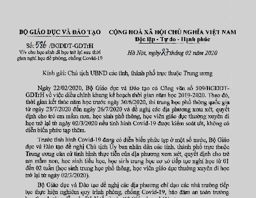 Bộ GD&ĐT đề nghị các địa phương cho HS mầm non, tiểu học, THCS tiếp tục nghỉ học từ 1 đến 2 tuần - Anh 1