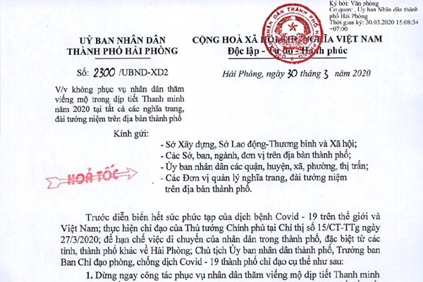 Hải Phòng:​​​​​​​ Dừng phục vụ thăm viếng mộ dịp tiết Thanh minh năm 2020 - Anh 1