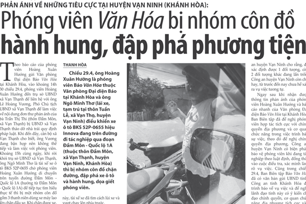 Khởi tố vụ án, khởi tố bị can vụ đập phá xe, đe dọa phóng viên Báo Văn Hóa - Anh 1