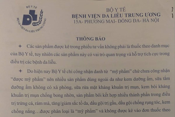 Bệnh viện Da liễu Trung ương lên tiếng về việc kê thực phẩm chức năng kèm đơn thuốc - Anh 2