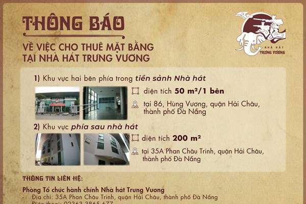 Thông báo về việc cho thuê mặt bằng Nhà hát Trưng Vương - Đà Nẵng - Anh 1