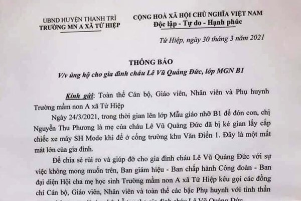 Huy động “hỗ trợ” tiền mua... xe máy cho phụ huynh mất xe máy - Anh 1