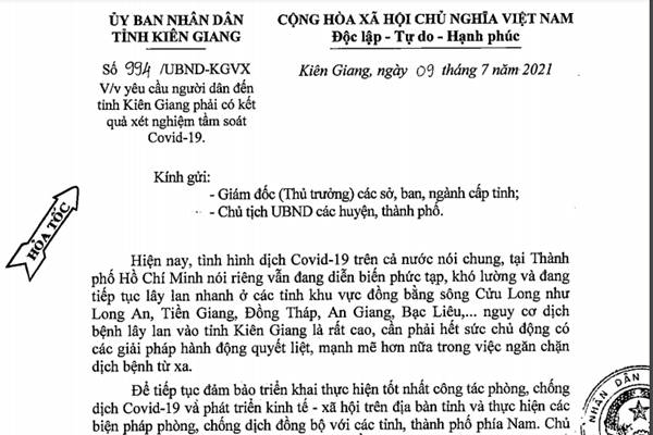 Kiên Giang: Áp dụng các biện pháp khẩn cấp phòng, chống Covid-19 - Anh 1