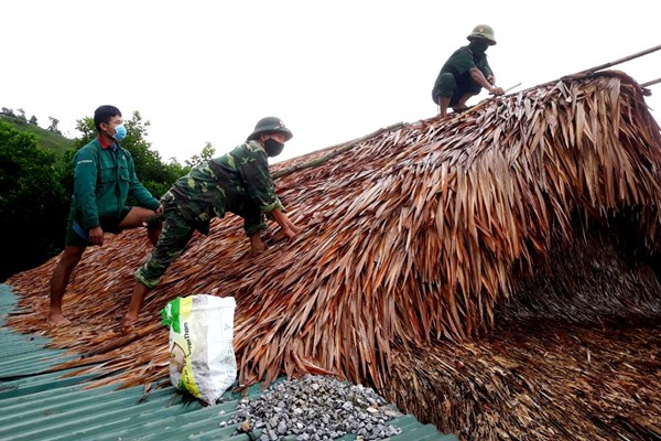 Đội mưa giúp đồng bào chằng chống nhà cửa phòng, chống bão số 5 - Anh 2