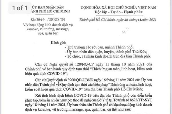 TP.HCM: Tiếp tục dừng hoạt động các dịch vụ karaoke, vũ trường, quán bar, massage, spa - Anh 1