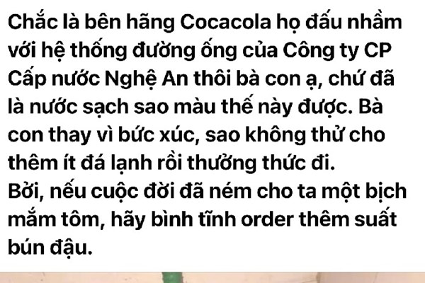 Nước sạch ở TP Vinh bỗng đục như… màu cà phê - Anh 1