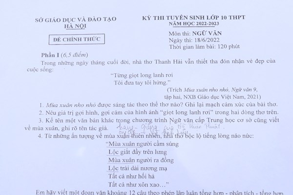 Đề thi môn Ngữ văn vừa sức, có tính phân loại - Anh 3