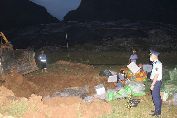 Thanh Hóa: Tiêu hủy 1,2 tấn thực phẩm đông lạnh không rõ nguồn gốc - Anh 1