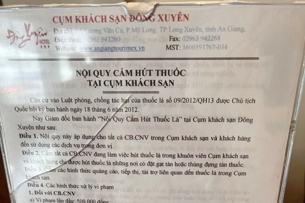 An Giang: Nhiều khách sạn thực hiện chưa đúng Luật Phòng, chống tác hại của thuốc lá - Anh 2