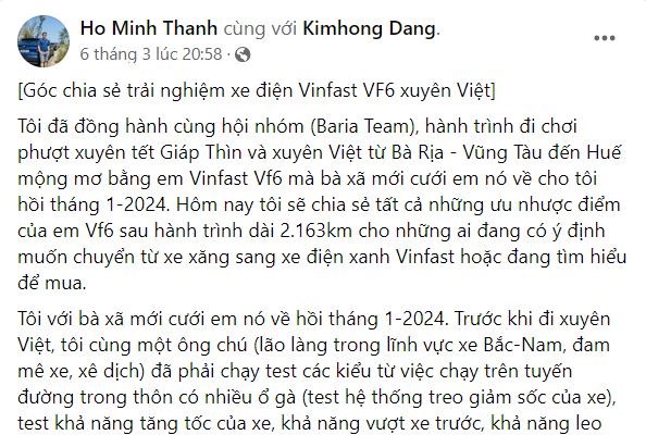 Chủ xe VinFast VF 6 bất ngờ với chi phí nhiên liệu chỉ bằng 20% xe xăng - Anh 1