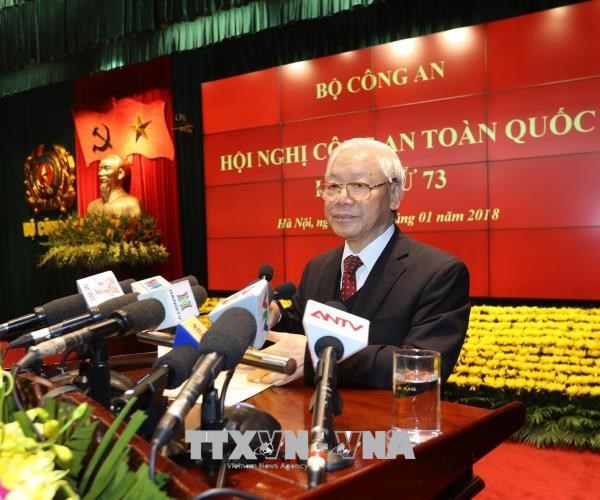 Tổng Bí thư dự và phát biểu tại Hội nghị Công an toàn quốc - Anh 1