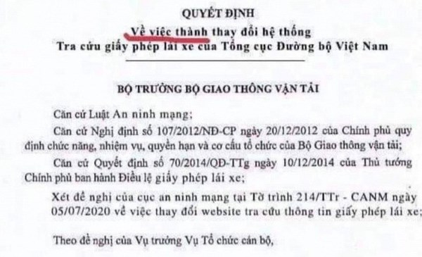 Quyết định thay đổi hệ thống tra cứu giấy phép lái xe là văn bản giả mạo - Anh 1