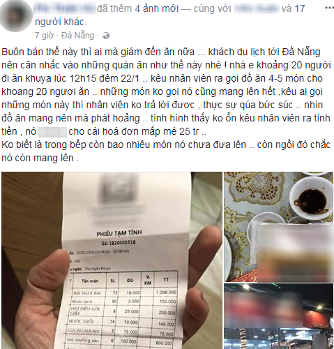 Ekip của ca sĩ  Quang Lê tố nhà hàng Đà Nẵng “chặt chém” dã man - Anh 1