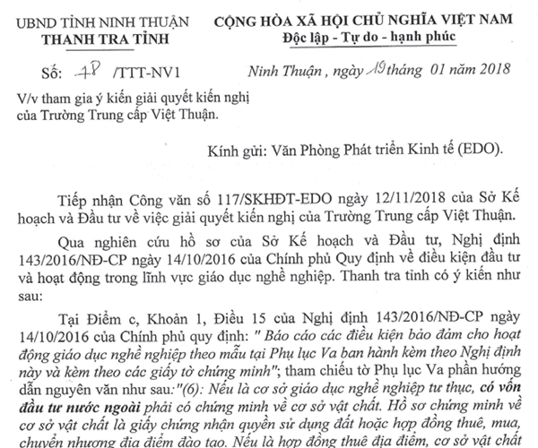 Vụ  “Không thầy không trường vẫn tuyển sinh”: Thanh tra tỉnh bác đề nghị của trường Việt Thuận - Anh 2