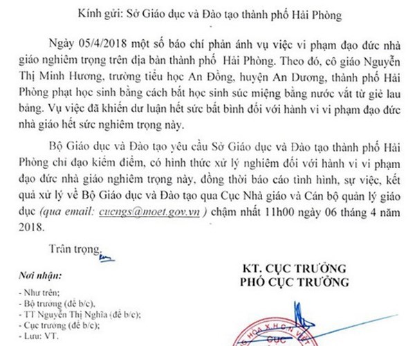 Vụ cô giáo bắt học sinh uống nước giặt giẻ lau bảng: Cảnh cáo, chấm dứt hợp đồng trước thời hạn - Anh 3