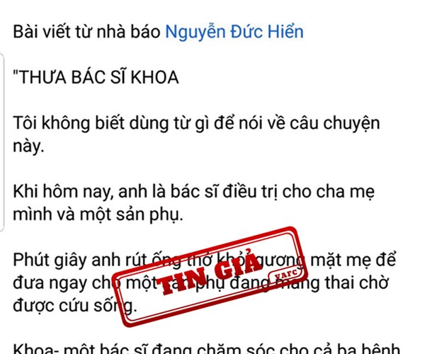 "Bác sĩ rút ống thở của mẹ đẻ để nhường cho sản phụ song sinh" là tin giả - ảnh 2