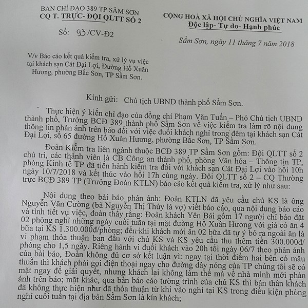 Về vụ chủ khách sạn tại TP Sầm Sơn bị tố đuổi, “chặt chém” du khách - Anh 2