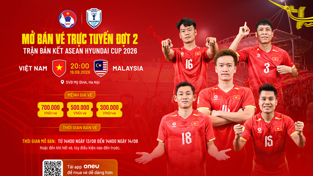 Mở bán đợt hai vé trận bán kết Việt Nam - Malaysia tại ASEAN Hyundai Cup 2026
