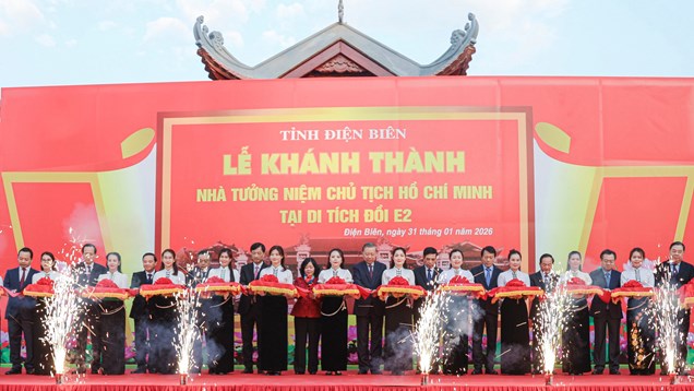 Tổng Bí thư Tô Lâm dự lễ khánh thành Nhà tưởng niệm Chủ tịch Hồ Chí Minh tại Di tích đồi E2