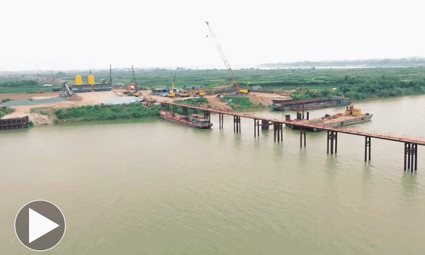 Choáng ngợp công trường “siêu cầu” gần 12.000 tỷ nối Hà Nội - Hưng Yên