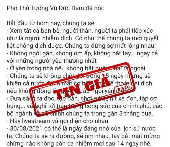 Giả mạo phát ngôn chỉ đạo chống dịch của Phó thủ tướng Vũ Đức Đam - Anh 1