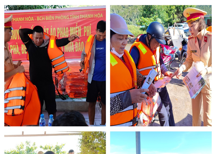 Thanh Hóa: CSGT cấp phát miễn phí 120 áo phao, 500 tờ rơi tuyên truyền cho người dân - Anh 1