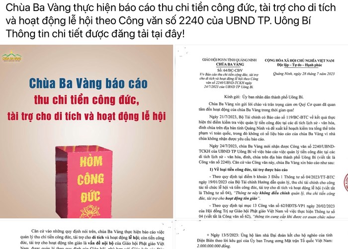 Chùa Ba Vàng báo cáo một tháng thu hơn 4,1 tỉ đồng tiền công đức - Anh 1