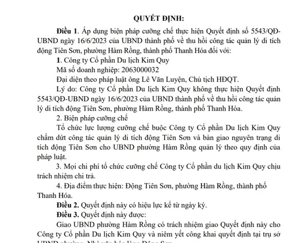 Thanh Hóa: Cưỡng chế thu hồi công tác quản lý di tích động Tiên Sơn - Anh 1