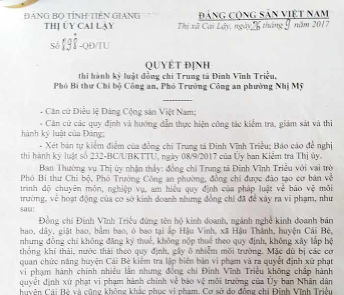 Tiền Giang: Để xảy ra nhiều sai phạm, một trung tá Công an bị khai trừ khỏi Đảng - Anh 1