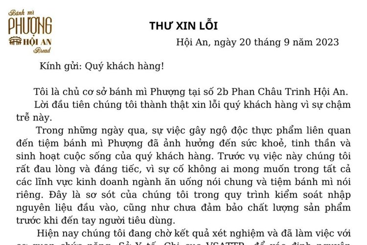 Vụ ngộ độc bánh mì Phượng: Chủ tiệm gửi thư xin lỗi - Anh 2