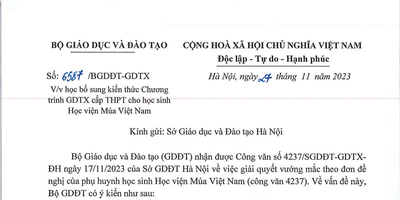 Việc dạy học bổ sung văn hóa phổ thông cho học viên Học viện Múa Việt Nam: Bộ GD&ĐT yêu cầu đảm bảo quyền lợi của học sinh - Anh 2