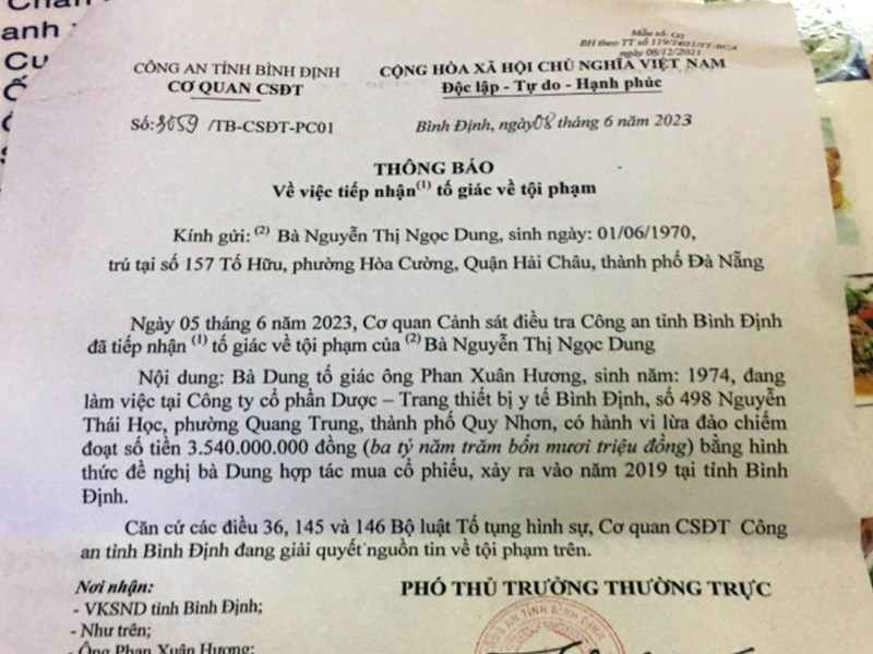 Bình Định: Công an vào cuộc làm rõ đơn tố giác chiếm đoạt tài sản hơn 3,5 tỉ đồng - Anh 1